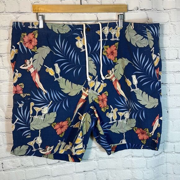 Tommy Bahama Swim Trunks Mens XL Cocktails Floral Swimwear Board Shorts Nylon - Picture 1 of 9